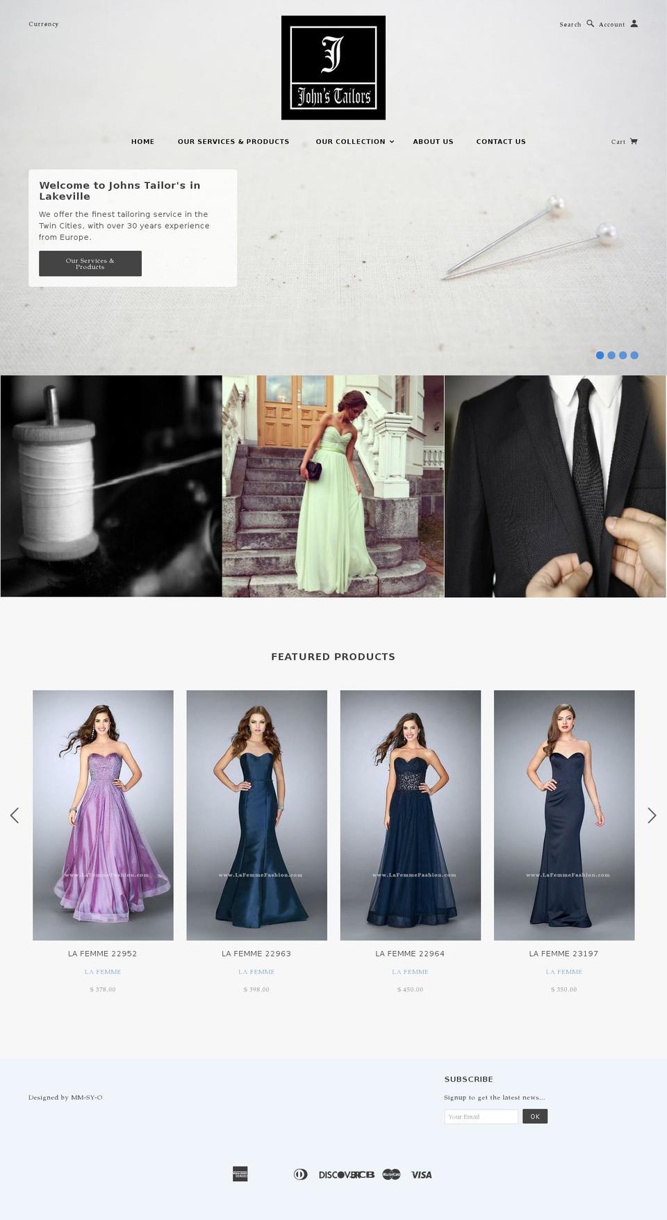 Tailor Shopify theme site example johnstailorslakeville.com