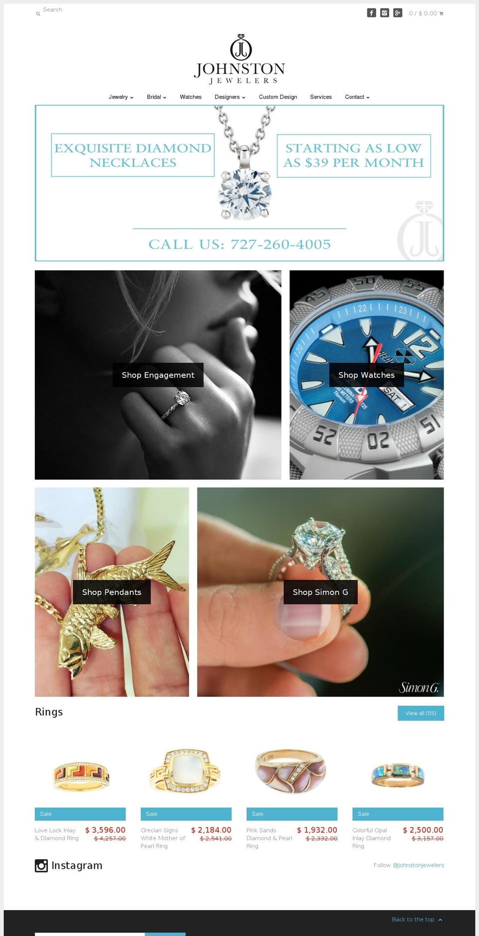 johnstonjewelers.com shopify website screenshot