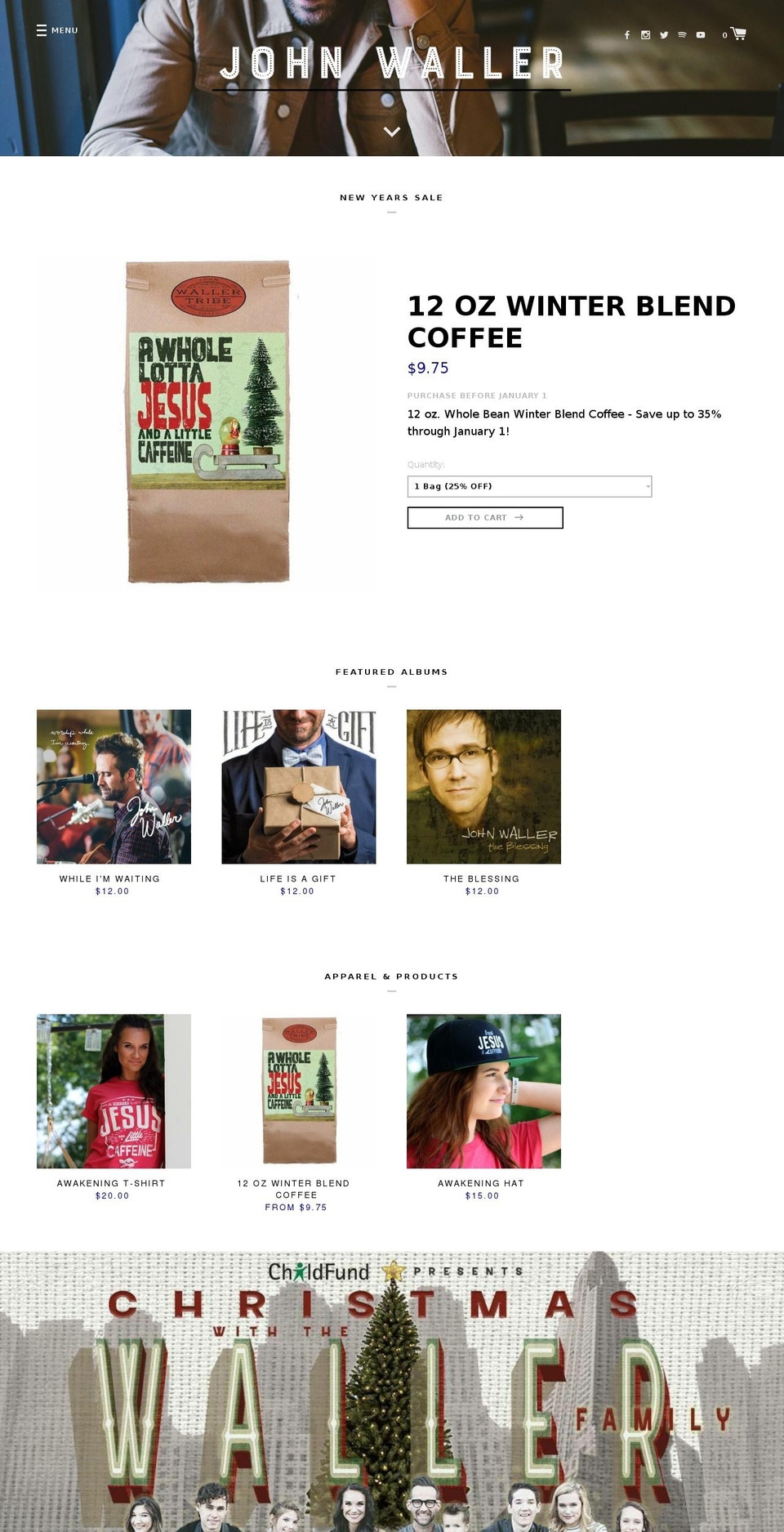 johnwaller.org shopify website screenshot