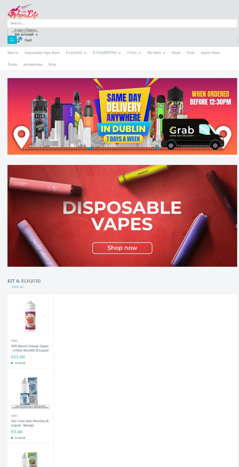 jointhevapelife.ie shopify website screenshot