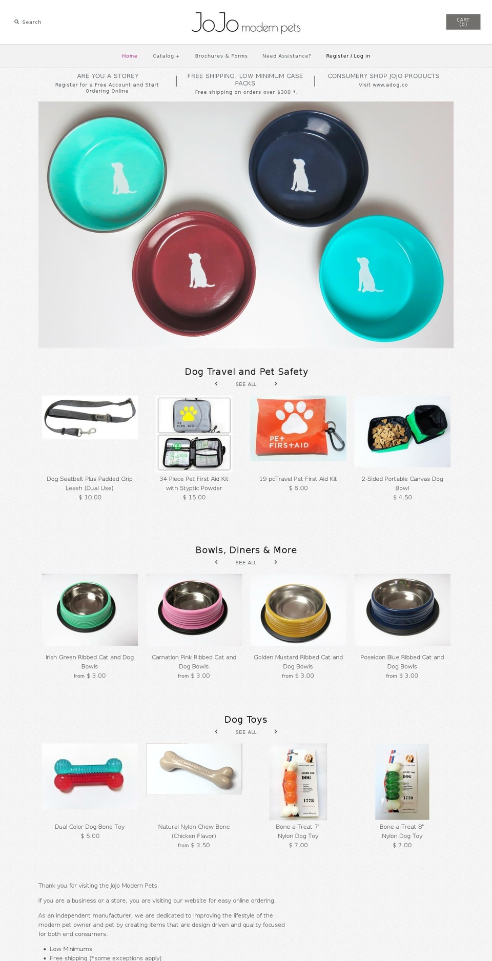 jojomodernpetswholesale.com shopify website screenshot