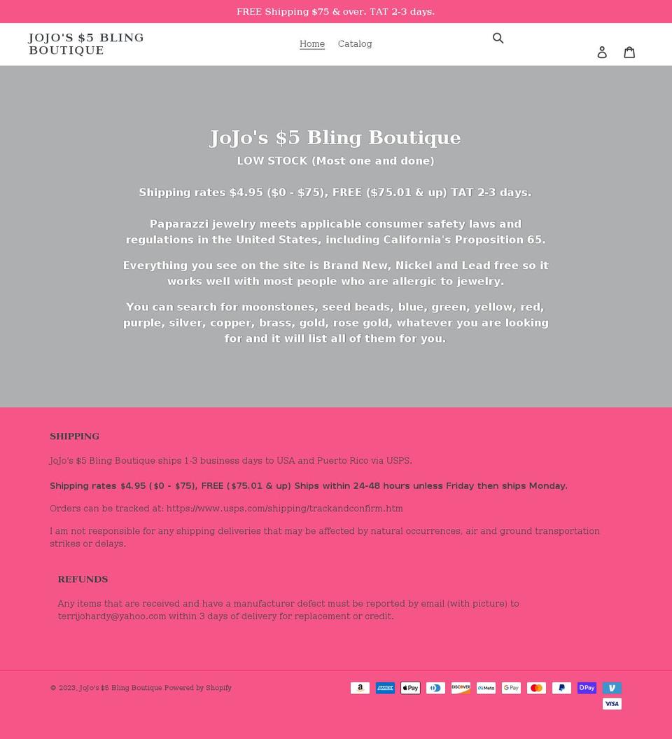 jojos5blingboutique.com shopify website screenshot