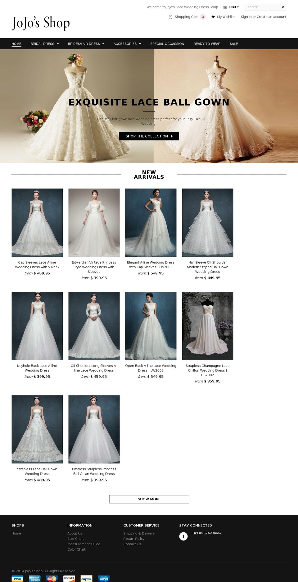 Unsen Shopify theme site example jojosbridal.com