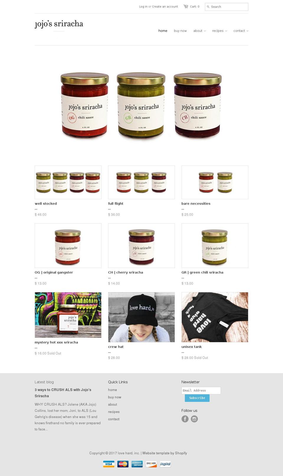 jojossriracha.com shopify website screenshot