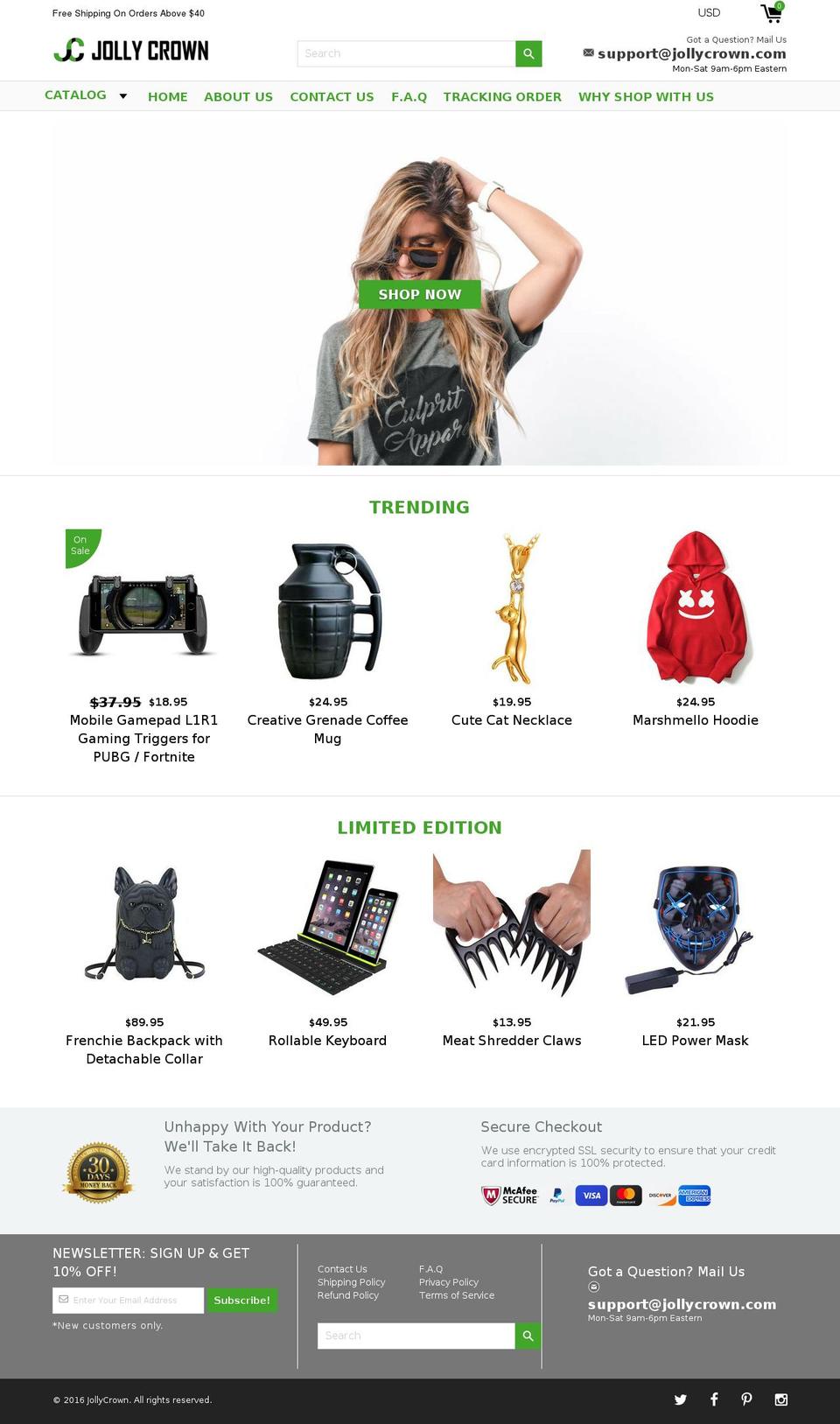 jollycrown.com — Shopify storefront screenshot