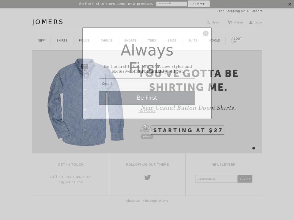 jomers.com shopify website screenshot