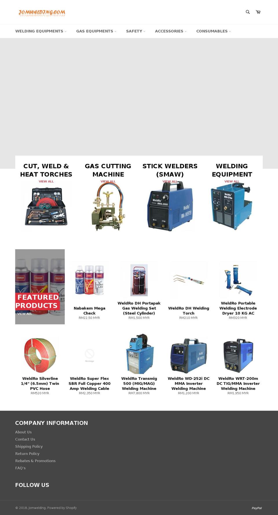jomwelding.com — Shopify storefront screenshot