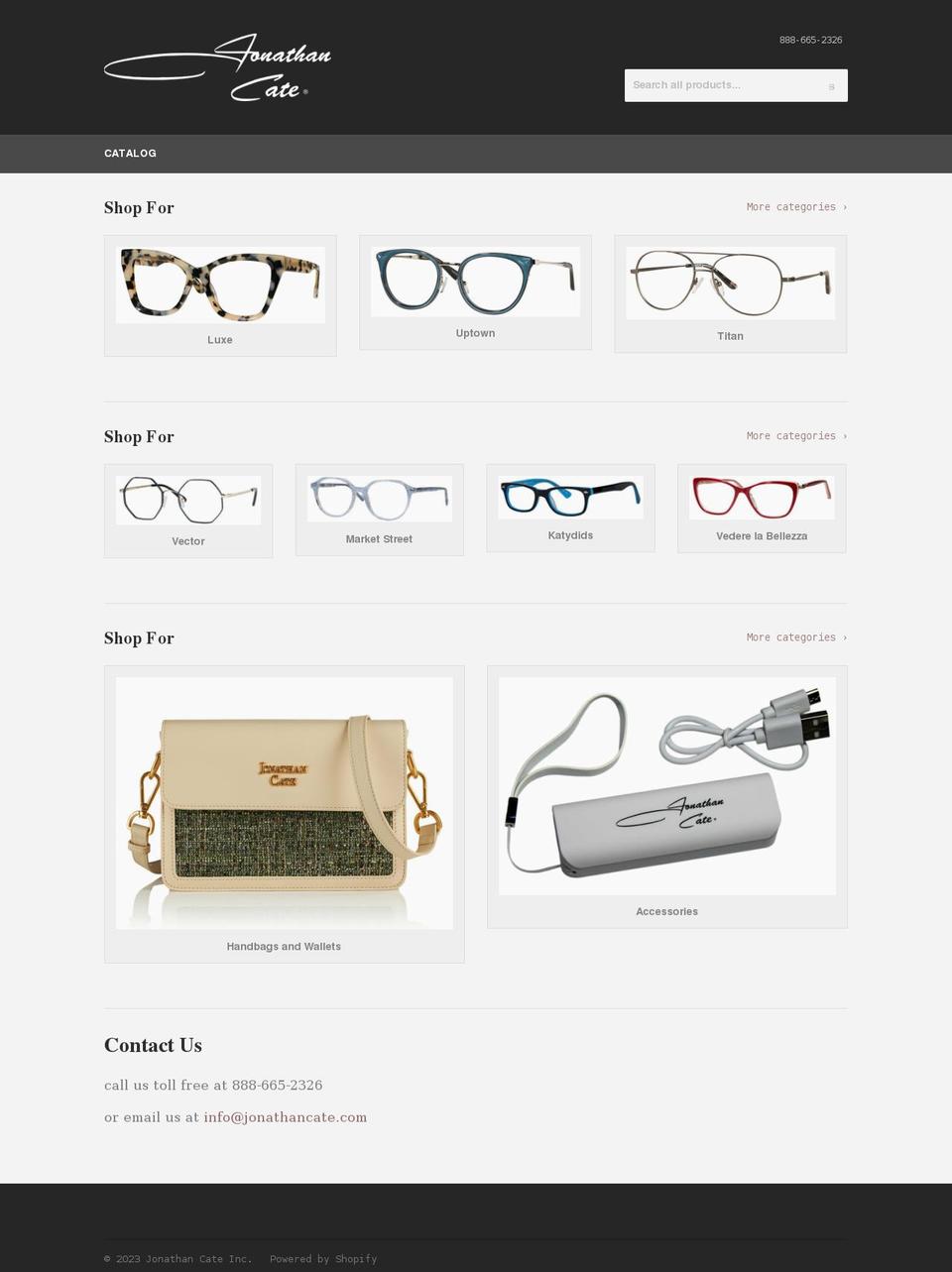 jonathancateeyewear.com shopify website screenshot