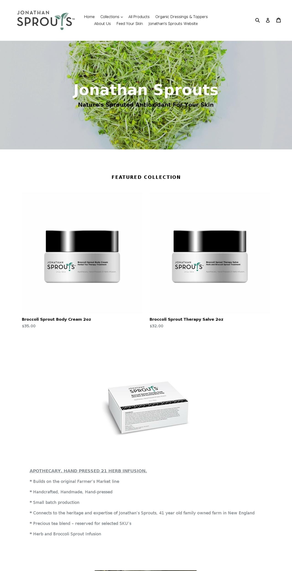 jonathansprouts.com — Shopify storefront screenshot