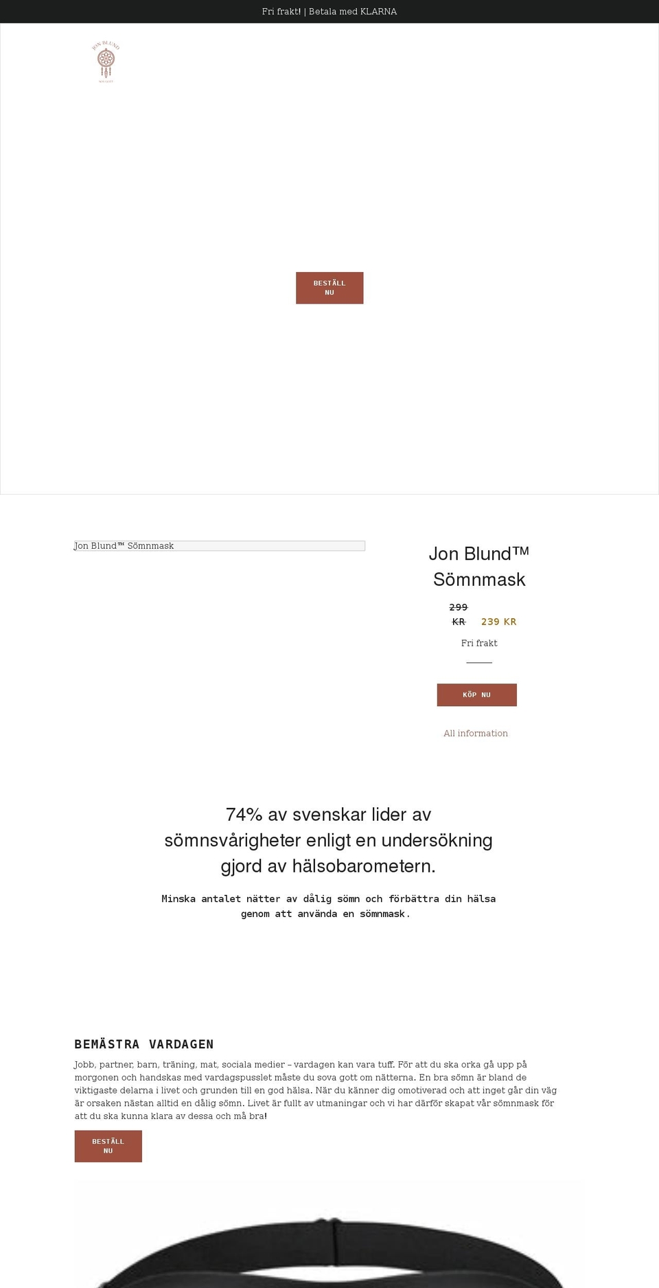 jonblund.se shopify website screenshot