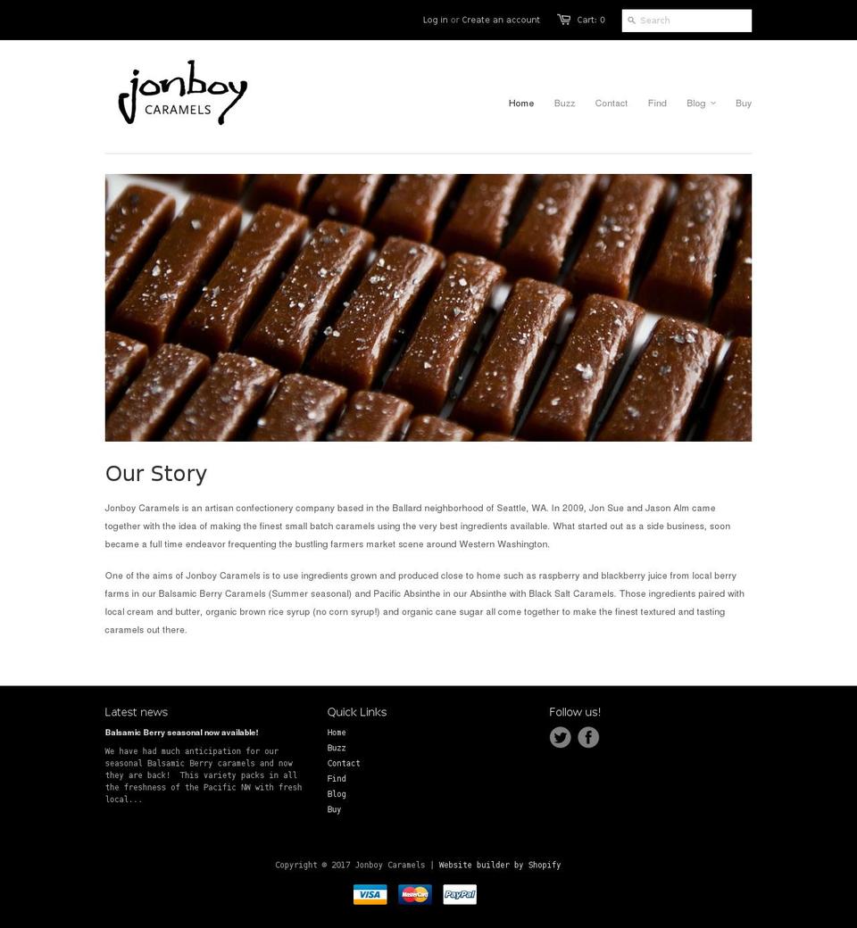 jonboycaramels.com shopify website screenshot