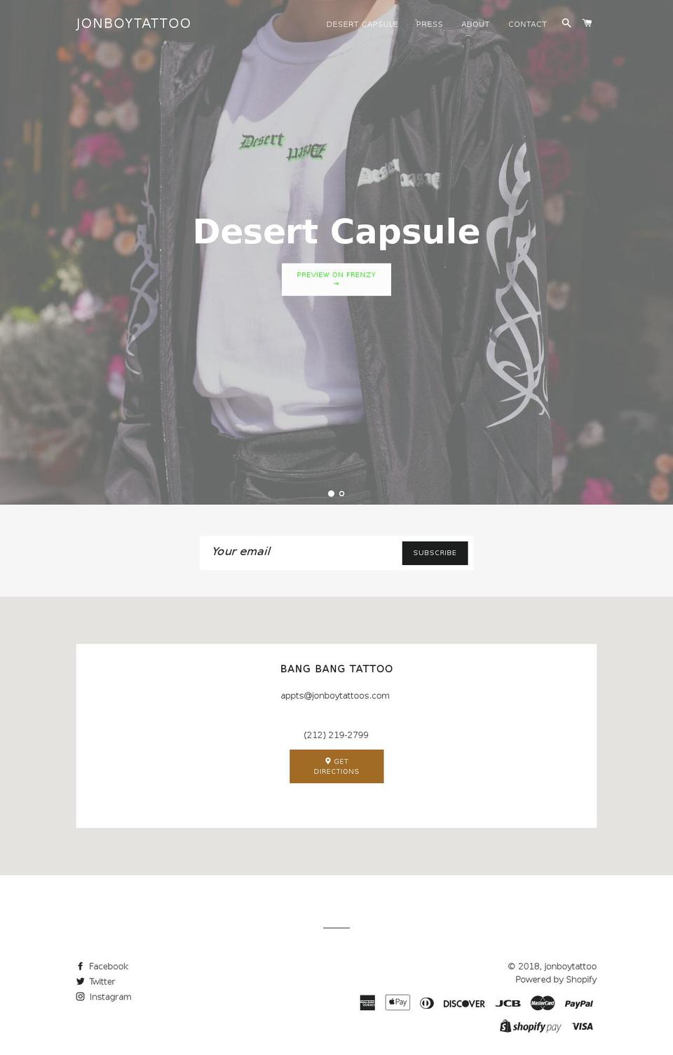 jonboytattoo.com — Shopify storefront screenshot
