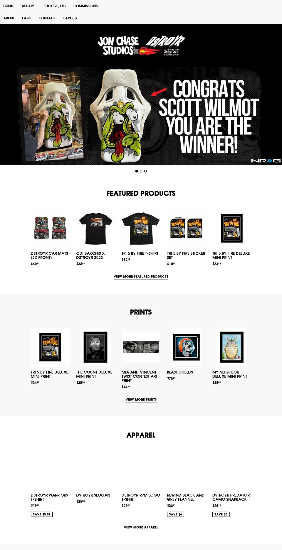 jonchasestudios.com shopify website screenshot