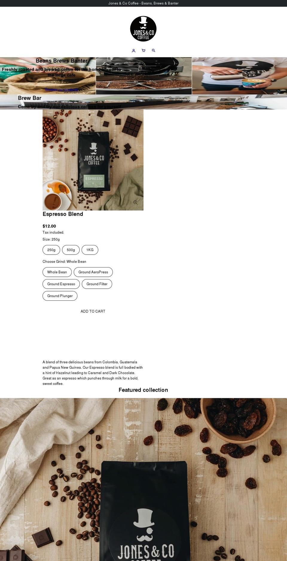 jonescocoffee.com shopify website screenshot