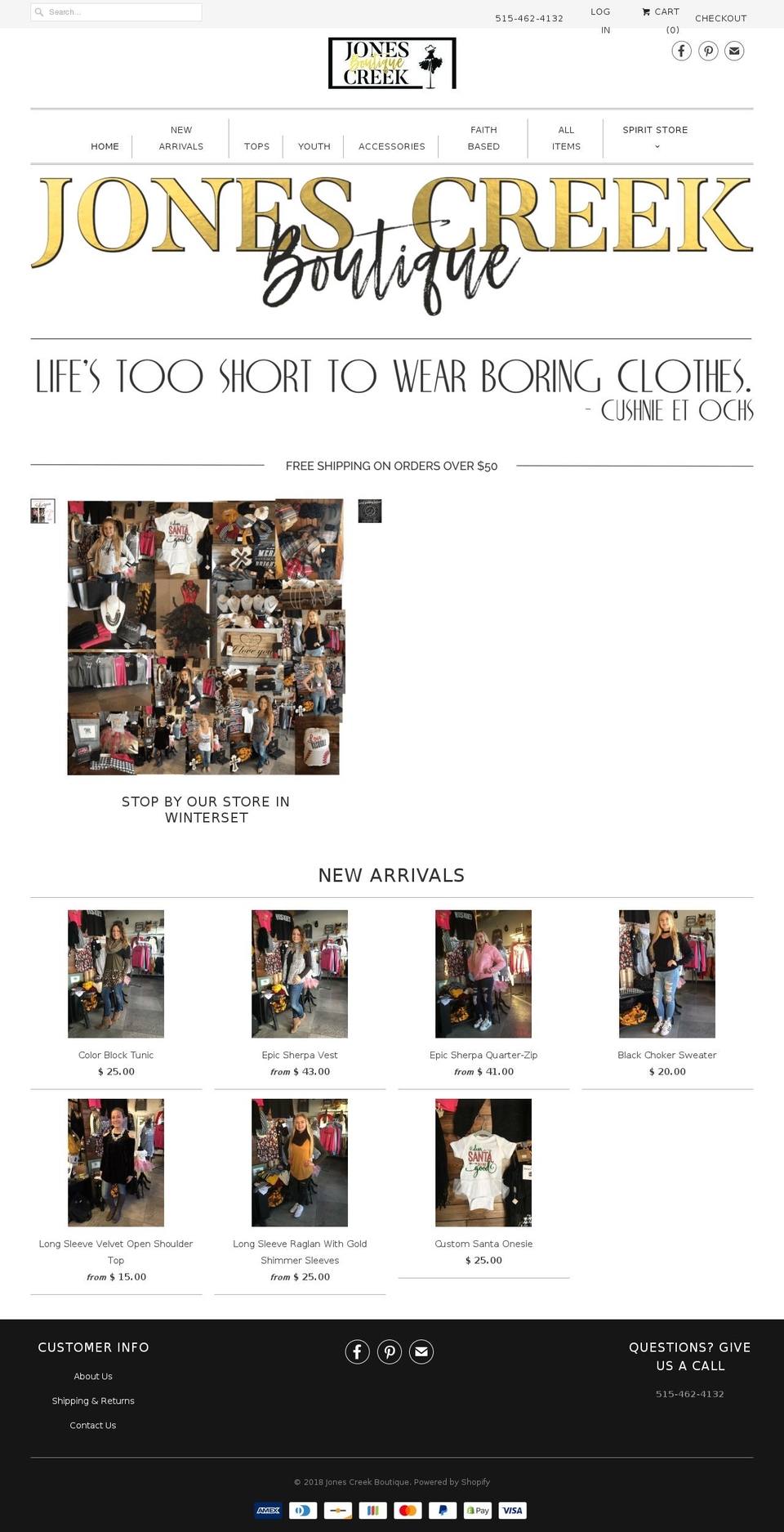jonescreekboutique.com — Shopify storefront screenshot