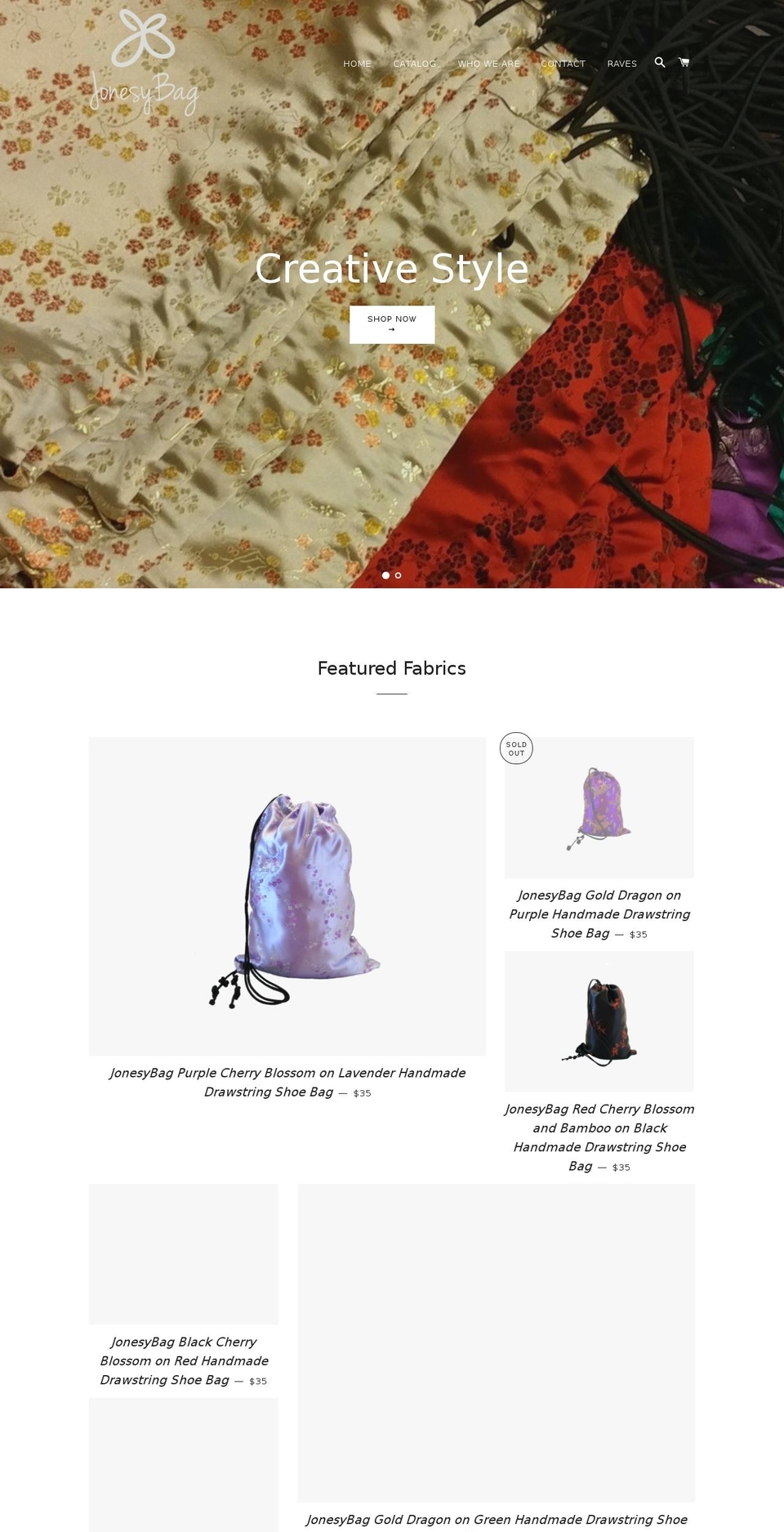 jonesybag.com — Shopify storefront screenshot