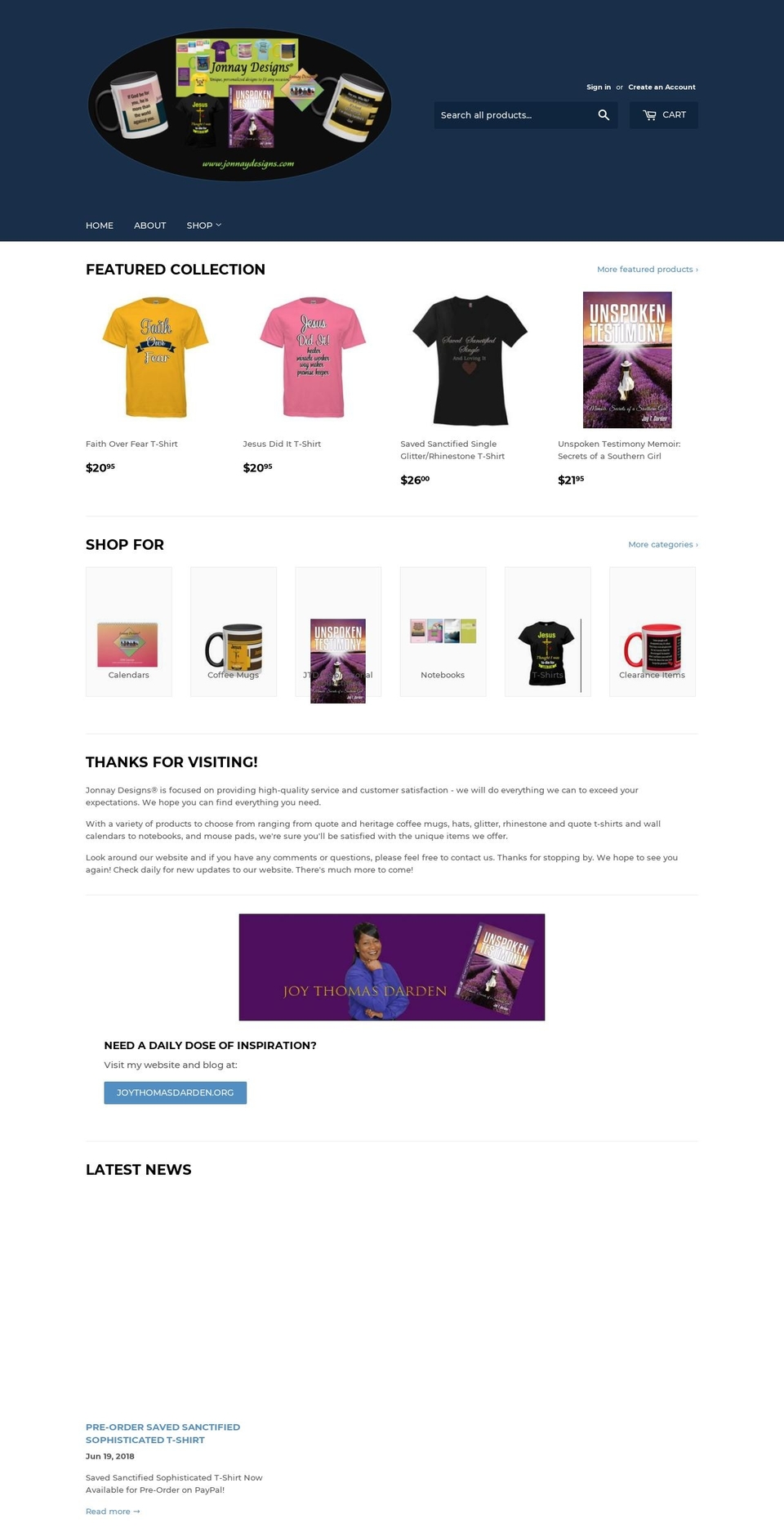 jonnaydesigns.com shopify website screenshot