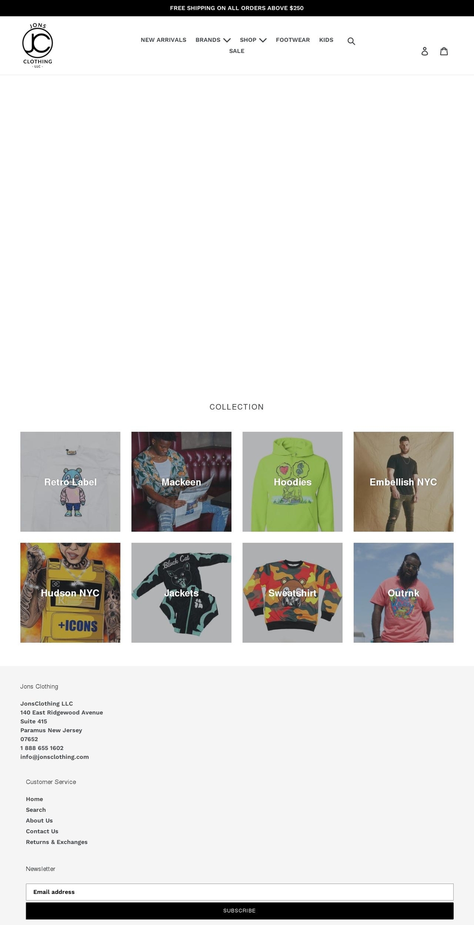 jonsclothing.com shopify website screenshot