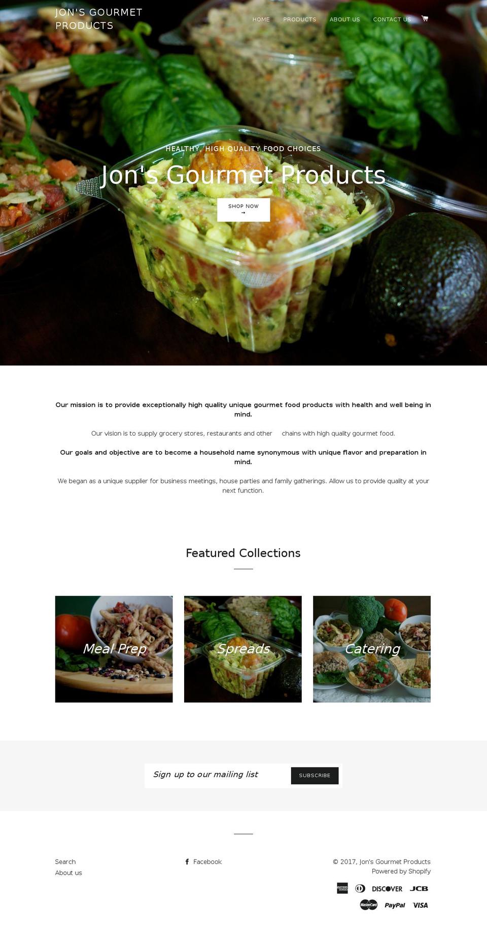 jonsgourmet.com shopify website screenshot