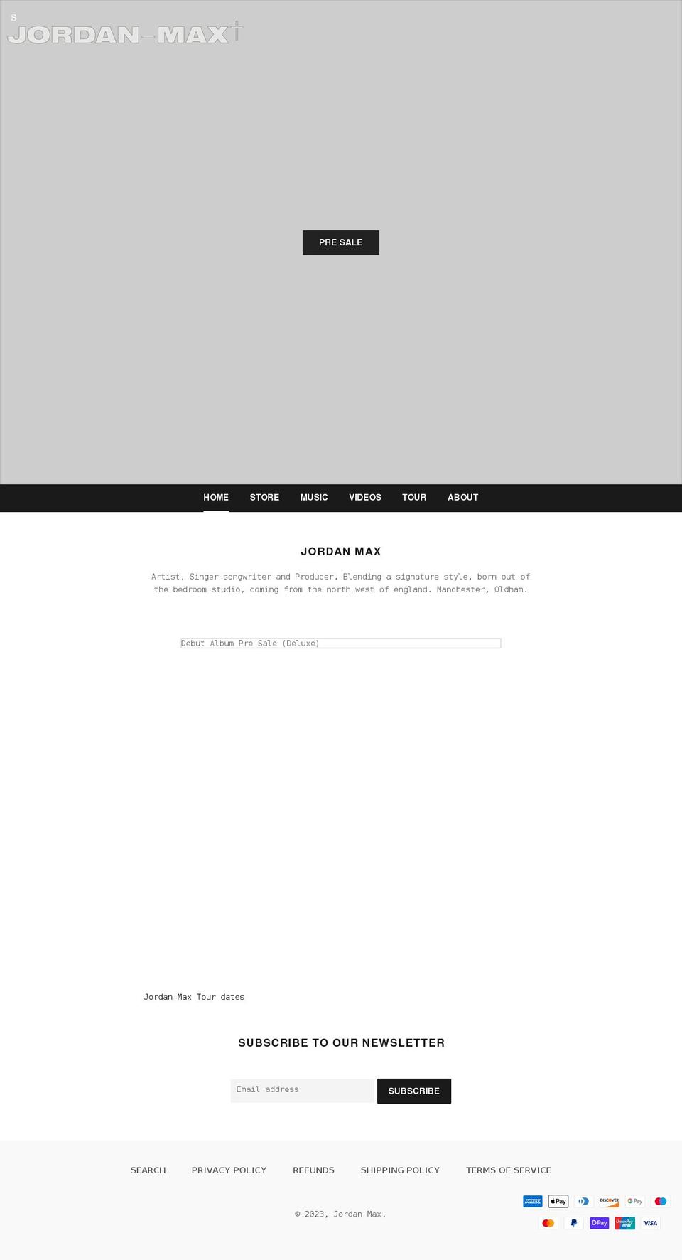 jordanmaxmusic.com shopify website screenshot