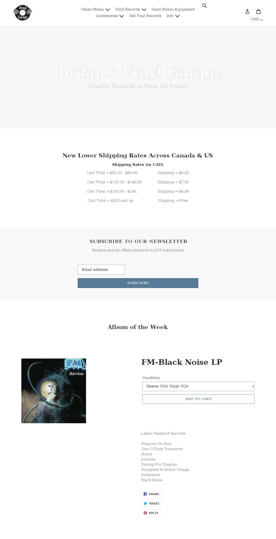 jordansvinylgarage.com shopify website screenshot