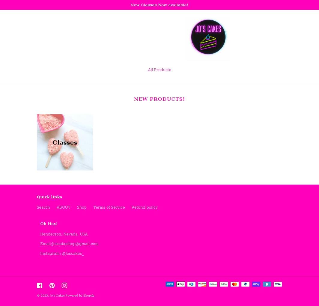 joscakestore.com shopify website screenshot