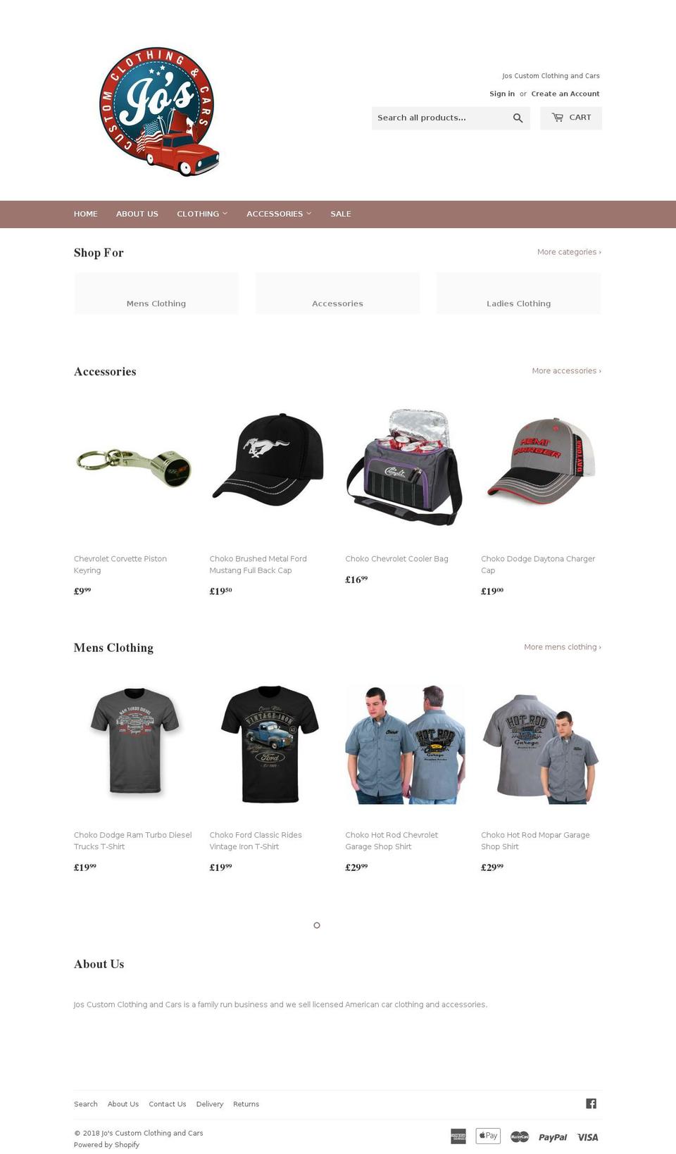 joscustomclothingandcars.com — Shopify storefront screenshot