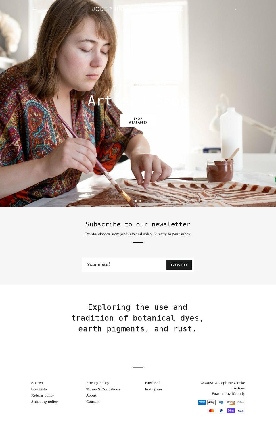 josephineclarketextiles.com shopify website screenshot