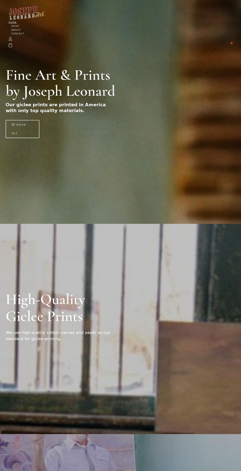 josephleonardart.com shopify website screenshot