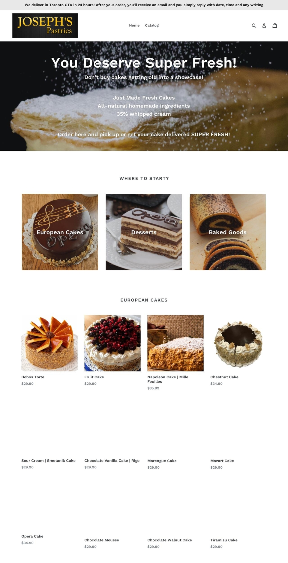 josephspastries.com shopify website screenshot