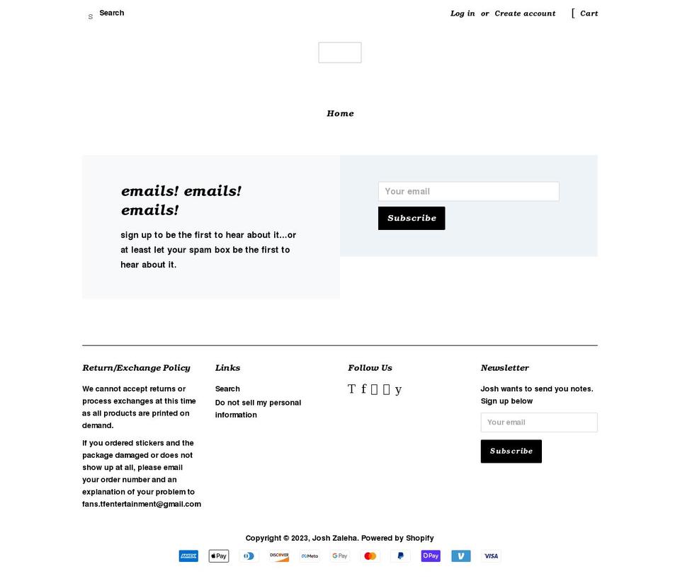 josh-zaleha.myshopify.com shopify website screenshot