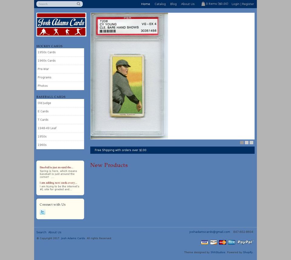 Square Shopify theme site example joshadamscards.com