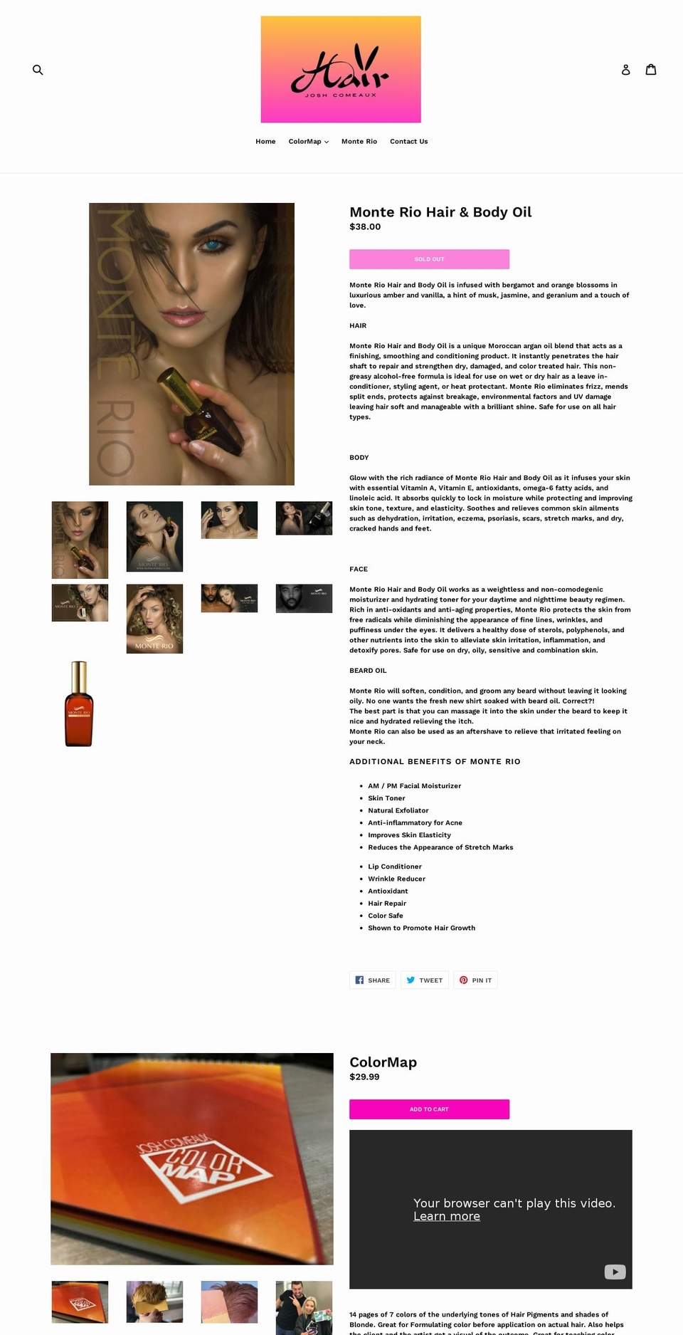 joshcomeauxhair.com shopify website screenshot