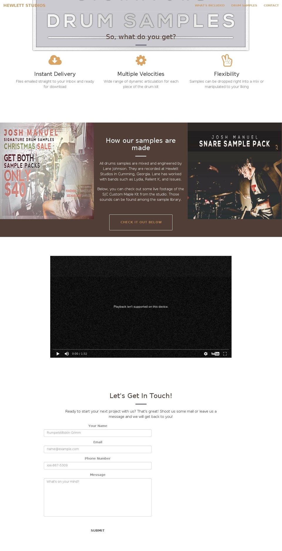 joshmanueldrums.com shopify website screenshot