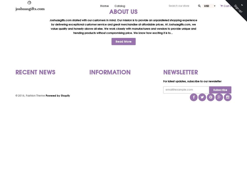 joshuasgifts.com shopify website screenshot