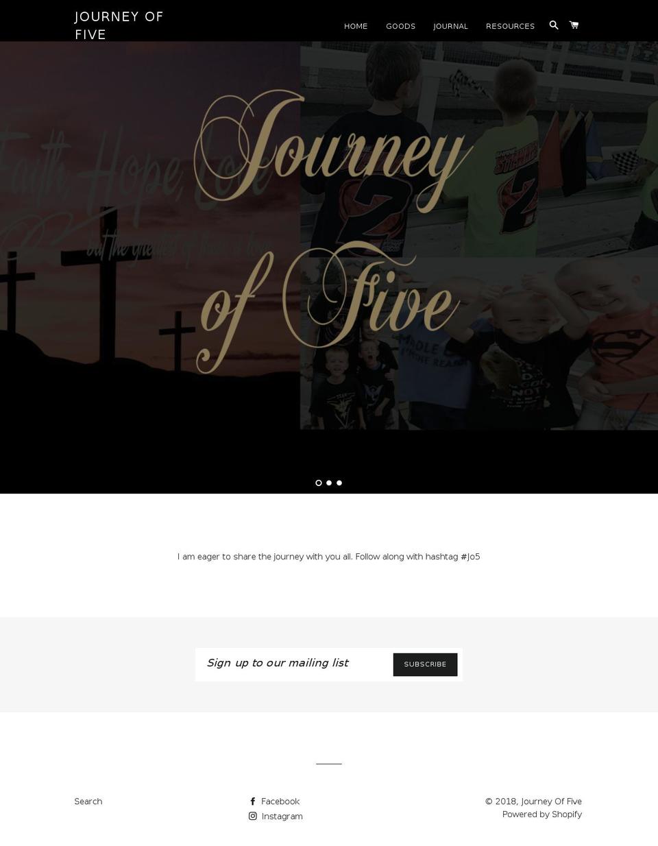 journeyof5.com — Shopify storefront screenshot