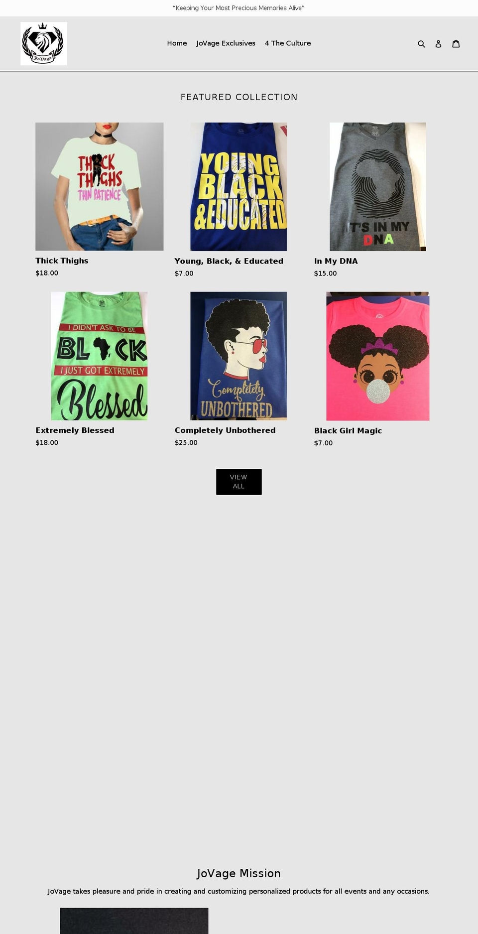 jovagetshirts.com — Shopify storefront screenshot