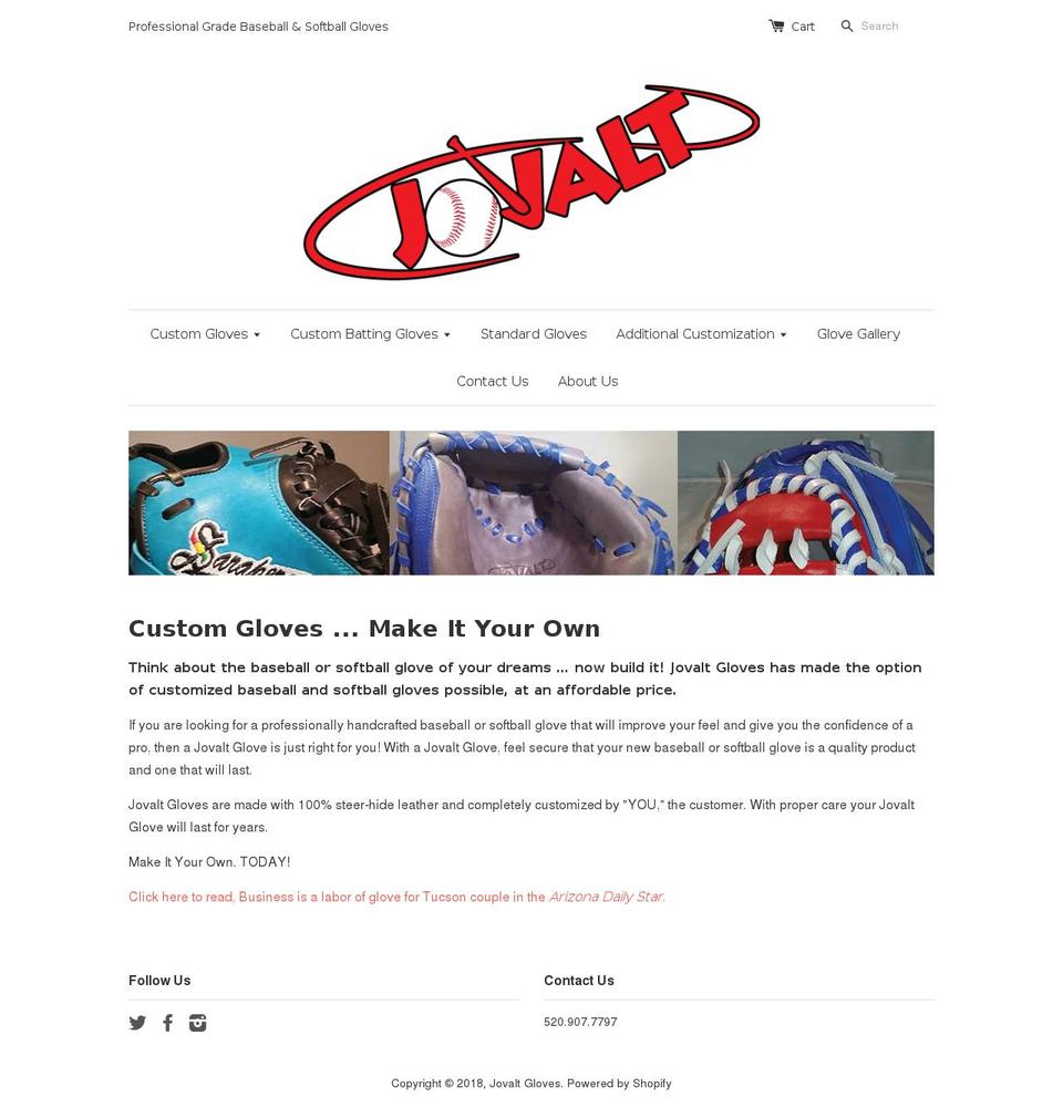 jovaltgloves.com shopify website screenshot