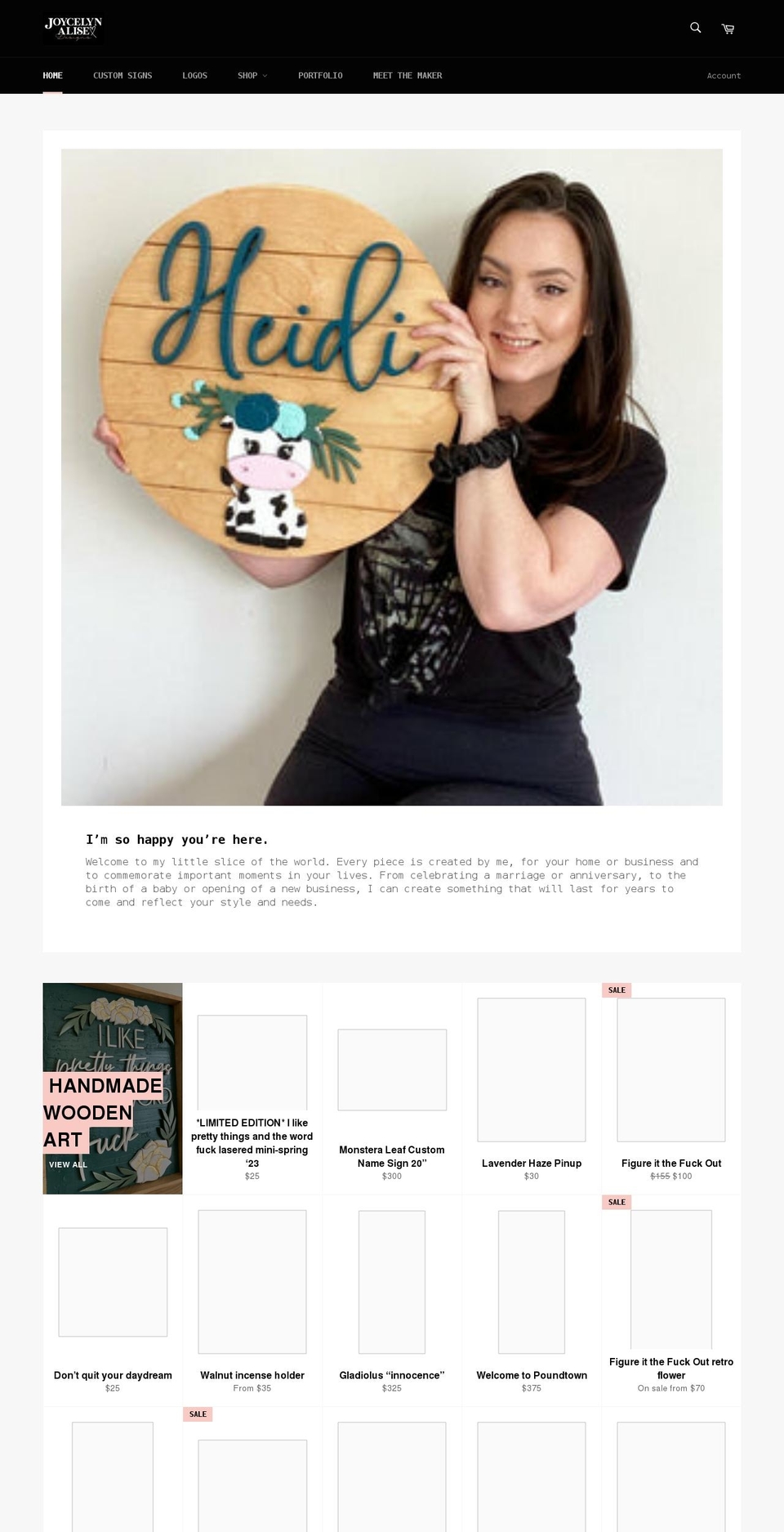 joycelynalise.com shopify website screenshot