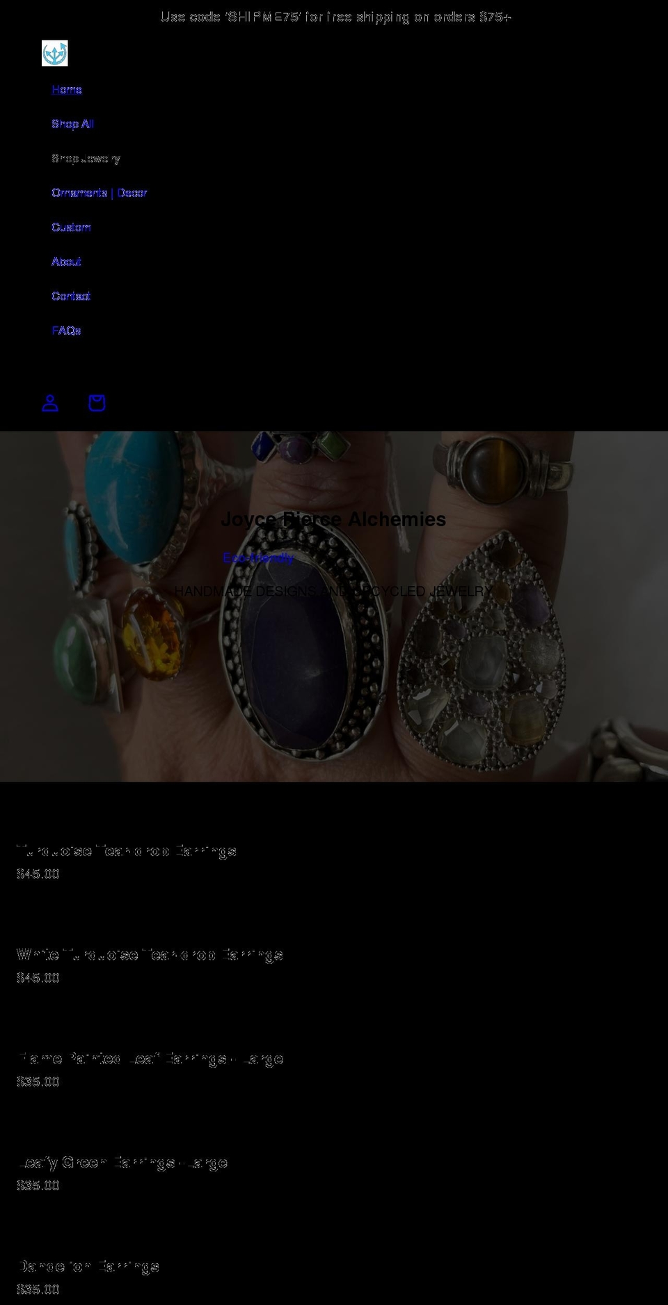 joycepiercealchemies.com shopify website screenshot