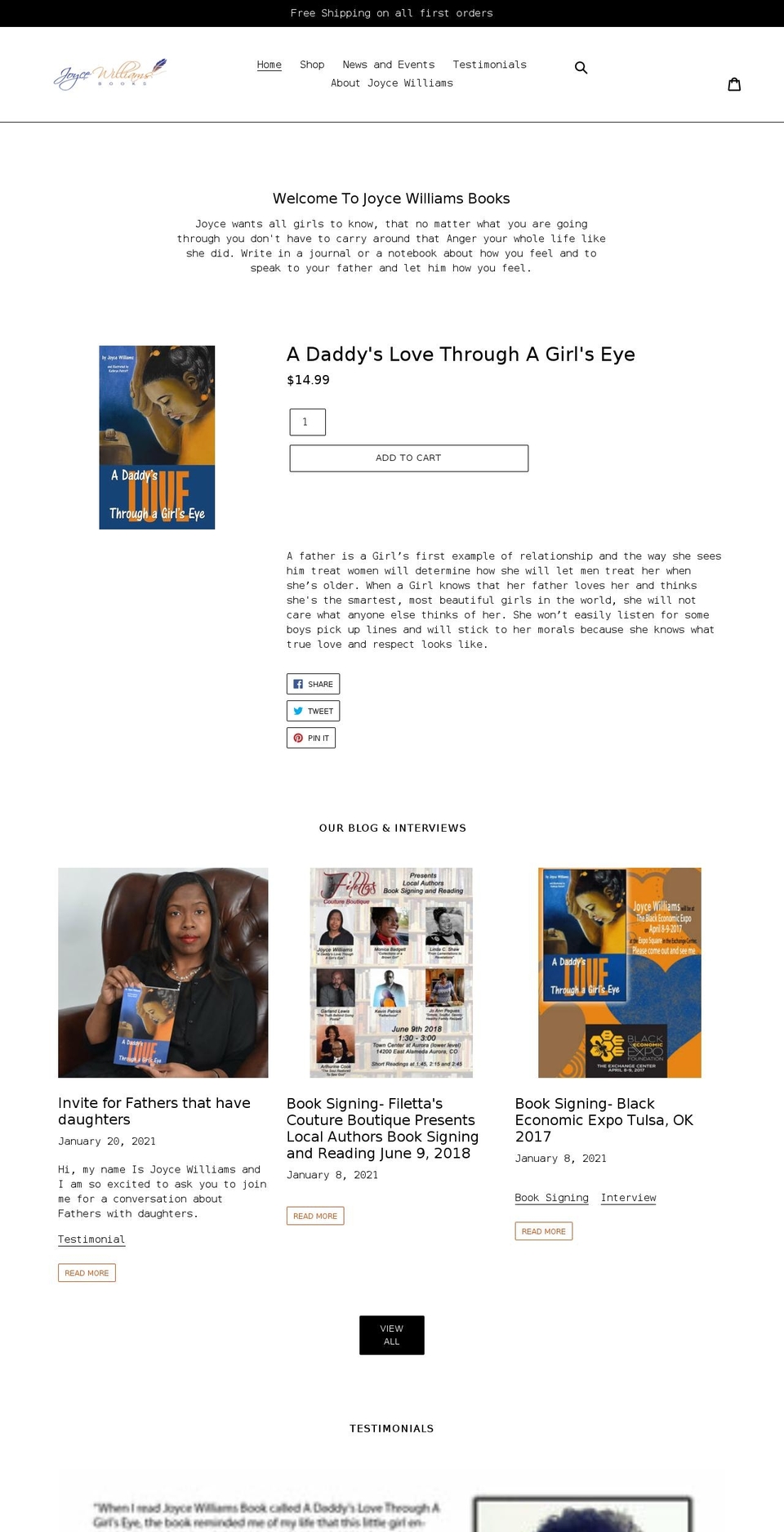 joycewilliamsbooks.com shopify website screenshot