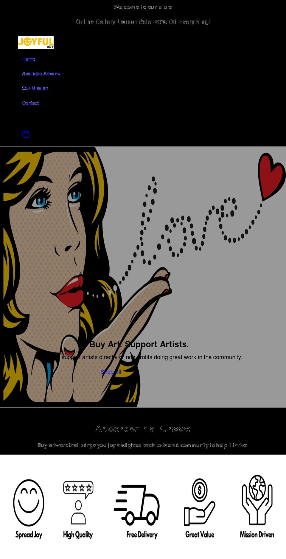 joyfulart.org shopify website screenshot