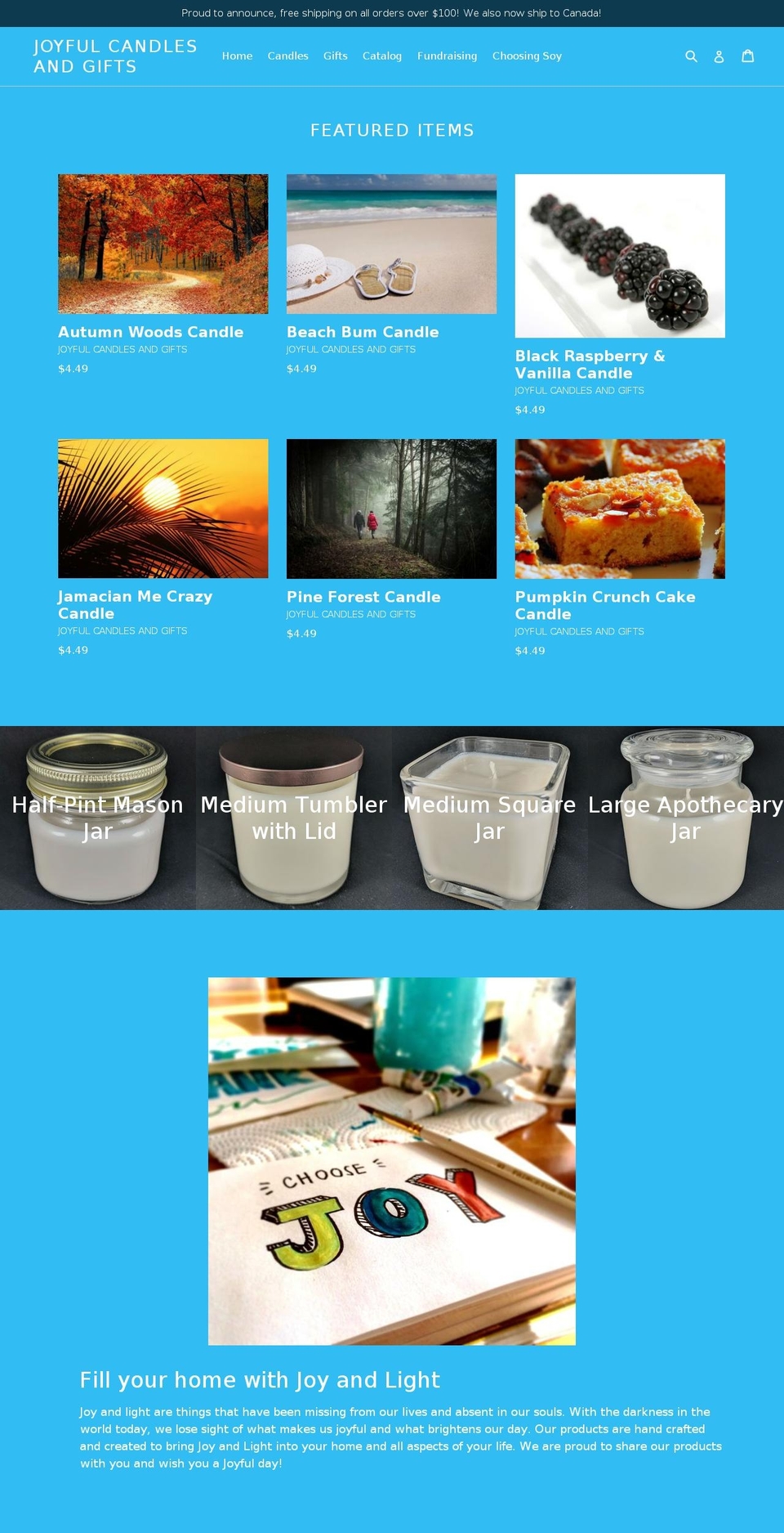 joyfulcandlesandgifts.com — Shopify storefront screenshot