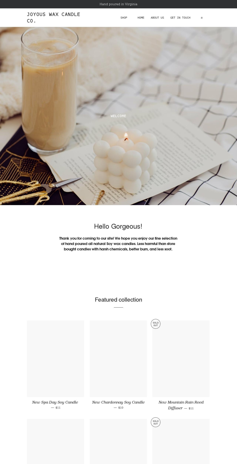 joyouswaxcandleco.com shopify website screenshot