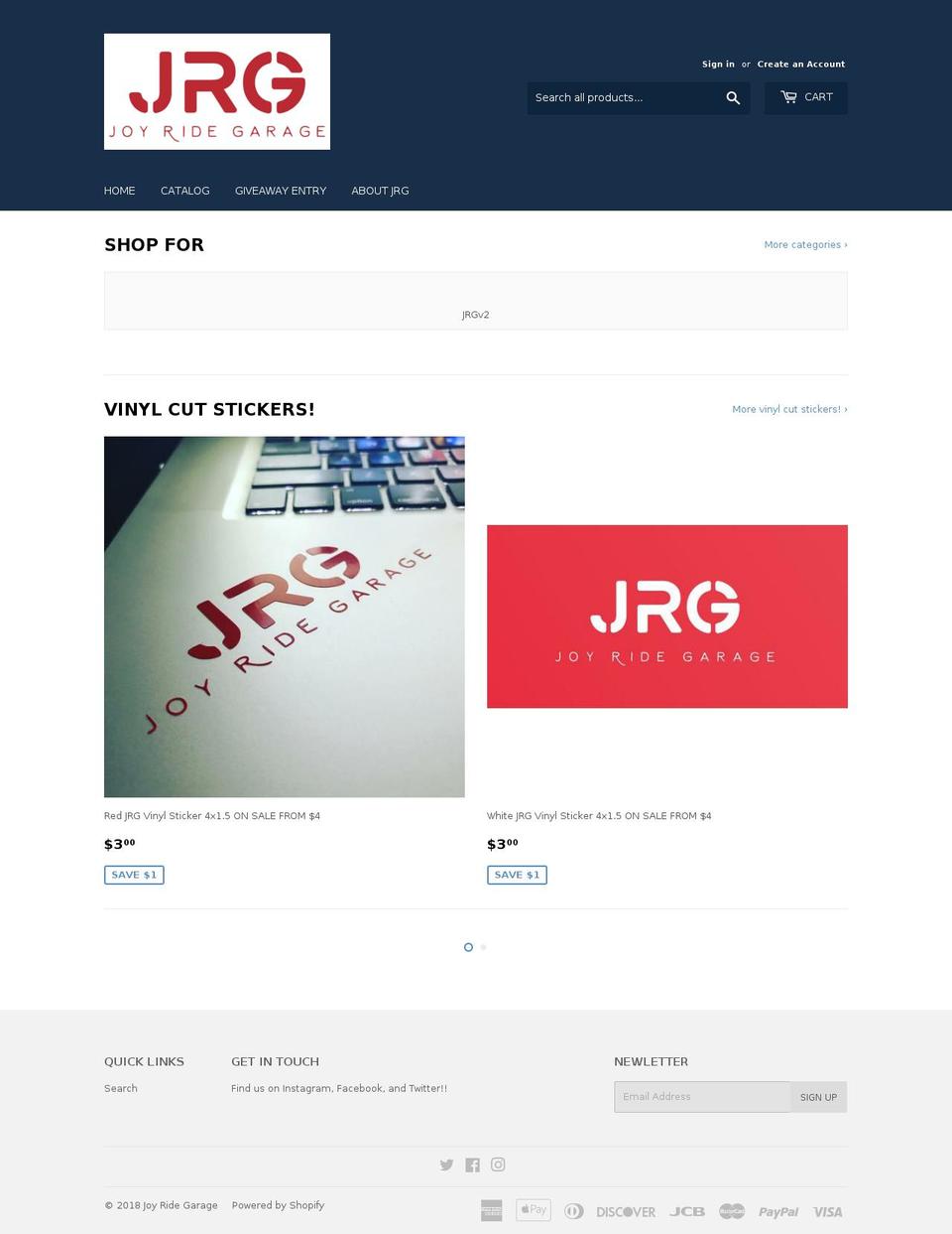 joyridegarage.com — Shopify storefront screenshot