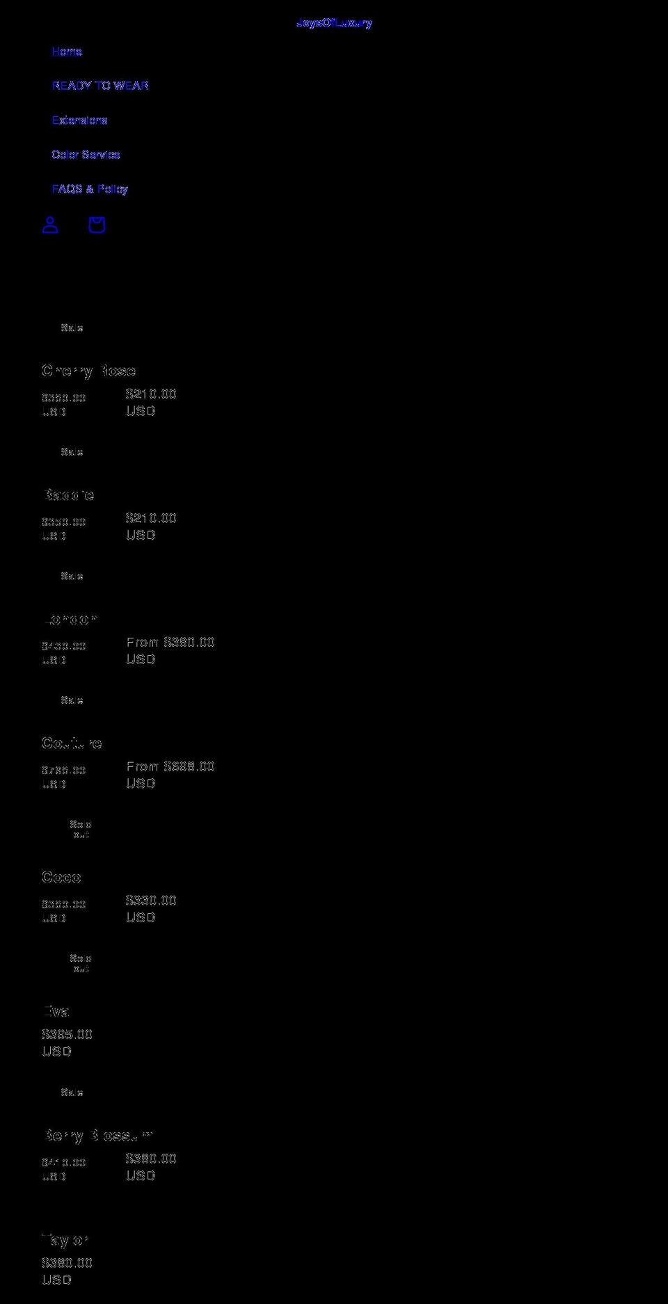 joysofluxury.com shopify website screenshot