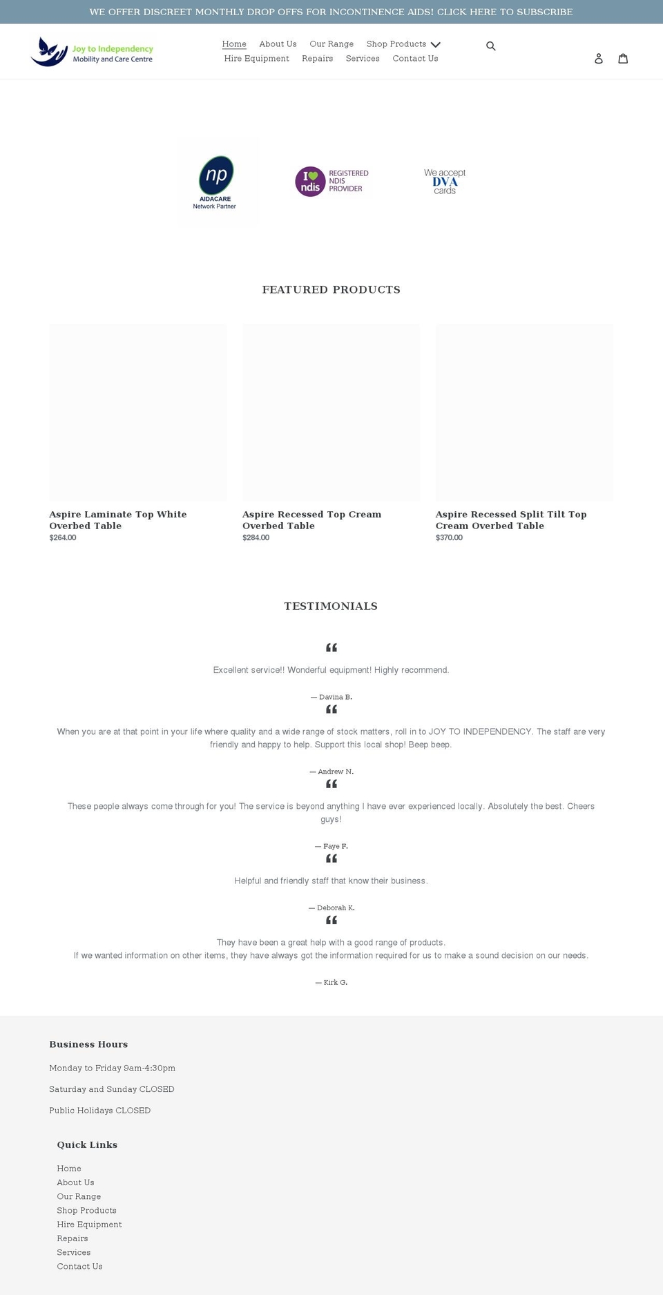 joytoindependency.com.au shopify website screenshot