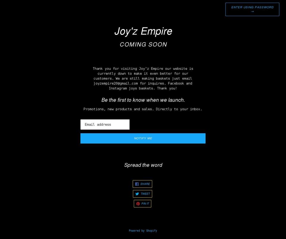 joyzempire.com shopify website screenshot
