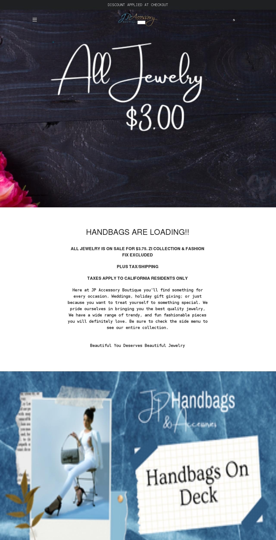 jpaccessoryboutique.com shopify website screenshot