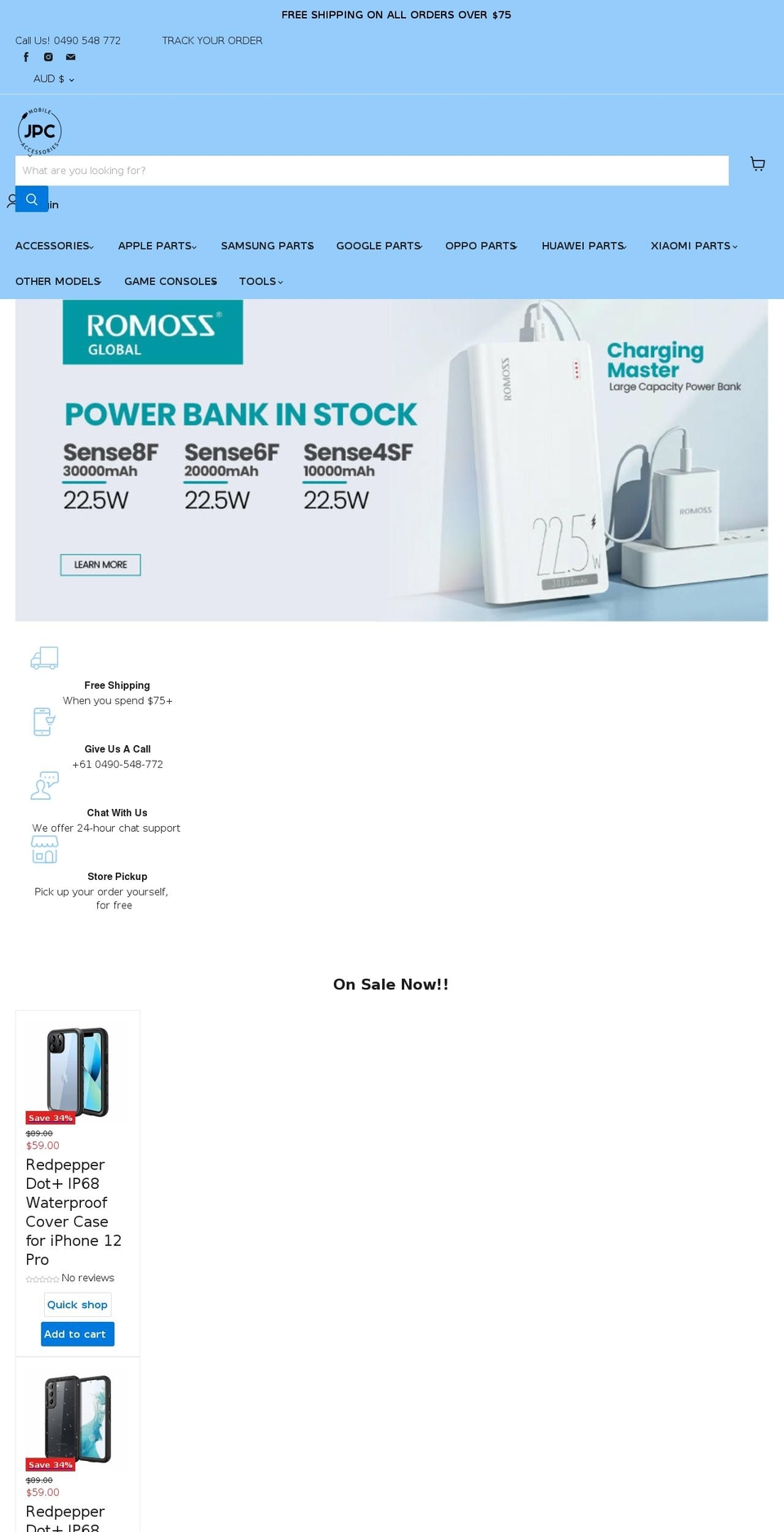 jpcmobileaccessories.com.au shopify website screenshot